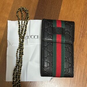 Gucci Black Crossbody Bag with Green and Red Stripe